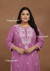 Adira lavender Cotton Chikankari Kurti - Plus Size