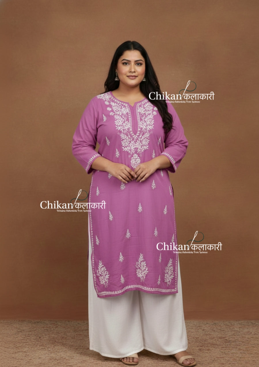 Adira lavender Cotton Chikankari Kurti - Plus Size