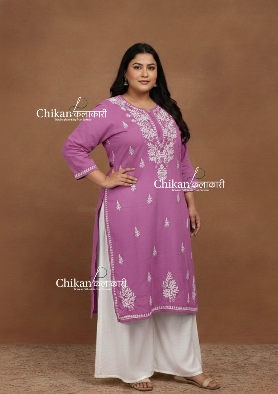 Adira lavender Cotton Chikankari Kurti - Plus Size
