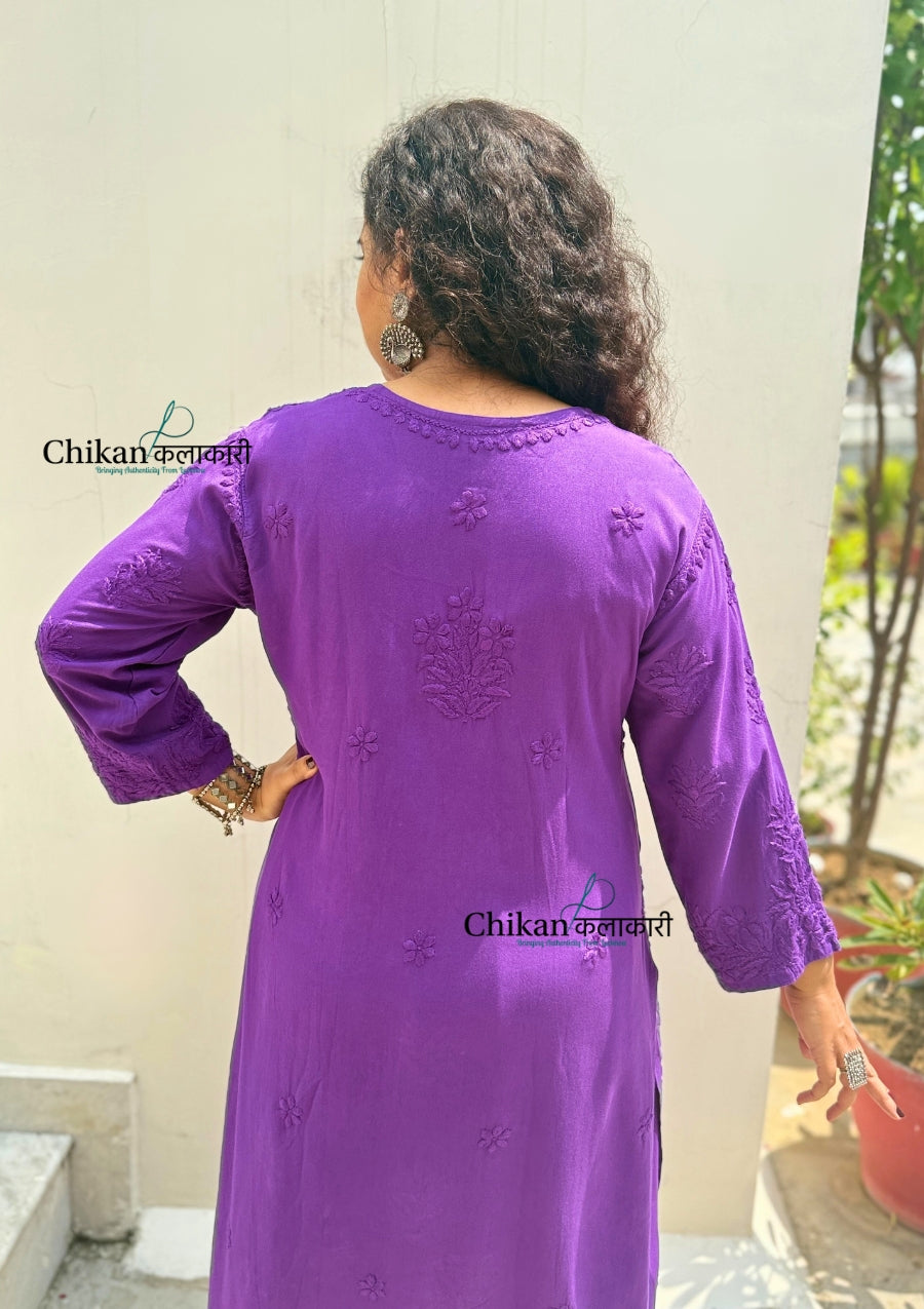 Ahaana Rayon Chikankari Kurti Set - Purple