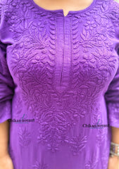 Ahaana Rayon Chikankari Kurti Set - Purple