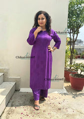 Ahaana Rayon Chikankari Kurti Set - Purple
