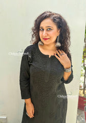 Ahaana Rayon Chikankari Kurti Set - Black