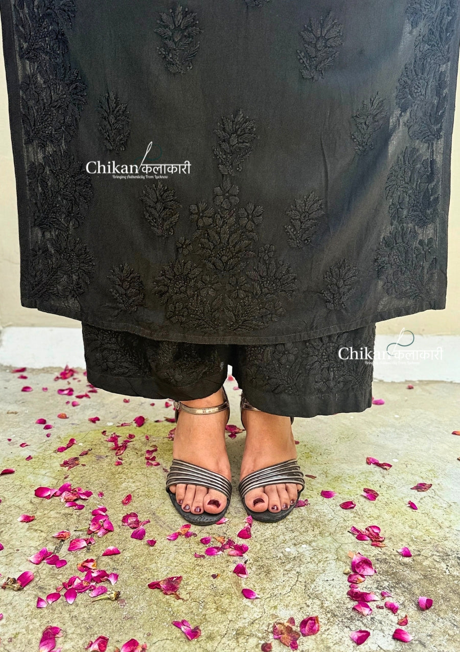 Ahaana Rayon Chikankari Kurti Set - Black