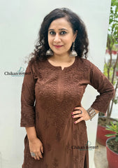 Ahaana Rayon Chikankari Kurti Set - Brown