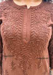 Ahaana Rayon Chikankari Kurti Set - Brown