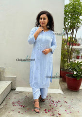 Ahaana Rayon Chikankari Kurti Set - Powder Blue