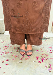 Ahaana Rayon Chikankari Kurti Set - Brown