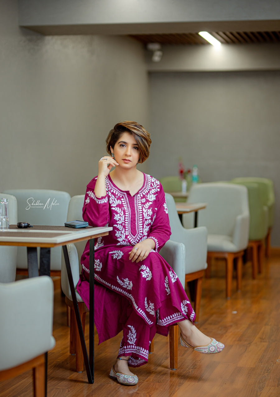 Aisha Modal Chikankari Kurti & Palazzo Set