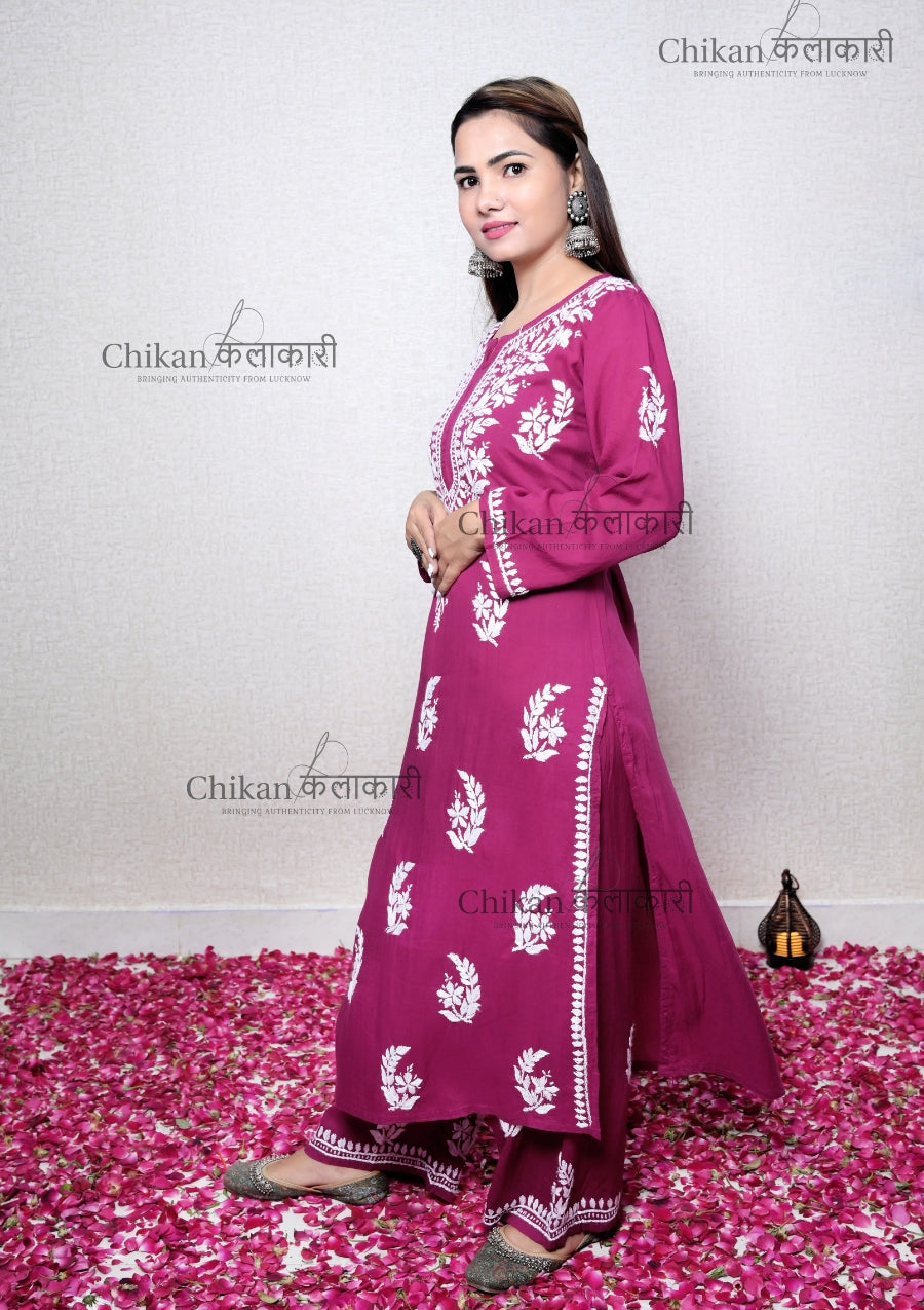 Aisha Magenta lucknowi chikankari kurta | lucknow chikan kurti | lakhnavi kurta | chicken curry kurta | lucknowi chikan kurti