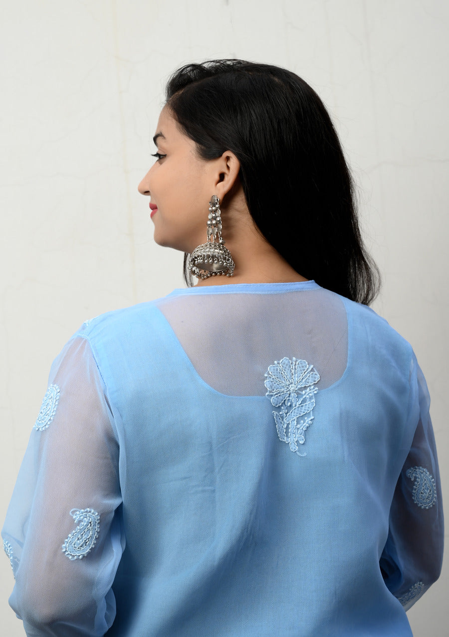 Akshara Georgette Chikan Kurta | chikan curry kurti | lakhnavi kurti | lucknowi chikankari kurti | lakhnavi kurta