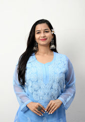 Akshara Georgette Chikan Kurti | chikan curry kurta | lakhnavi kurti | lucknowi chikankari kurta | chikan curry kurti