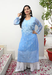 Akshara Georgette Chikankari Kurta | chikan curry kurti | lakhnavi kurti | lucknow chikan kurti | chikan curry kurta