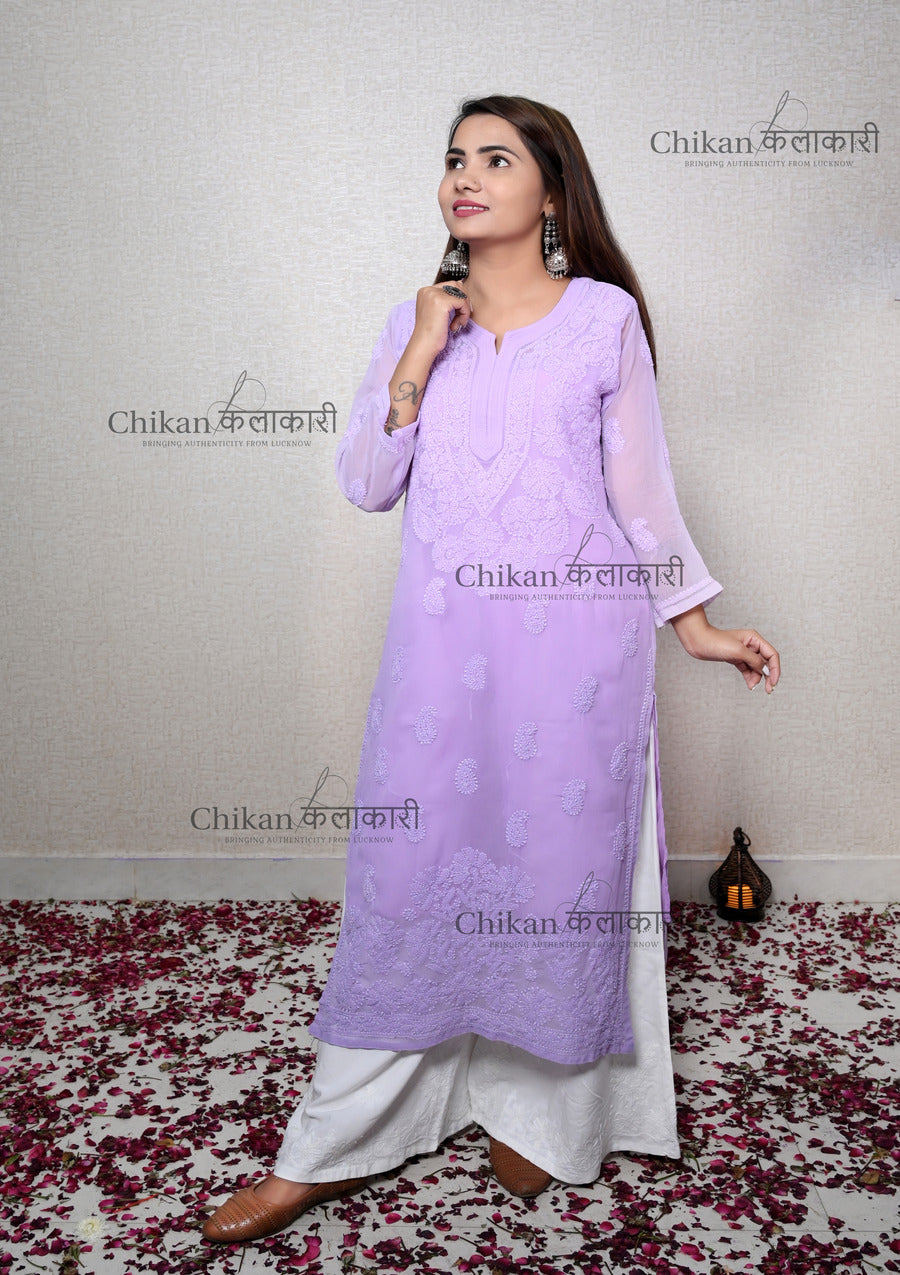 Akshara Georgette Chikankari Kurta | chikan curry kurti | lakhnavi kurti | lucknow chikan kurti | lakhnavi kurta