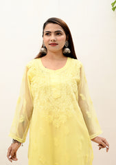 Akshara Georgette Chikan Kurti | chikan curry kurti | lakhnavi kurta | lucknowi chikankari kurta | house of chikankari