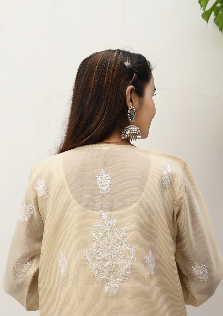 Alina Chikankari Premium Chanderi Kurti | lakhnavi kurti | lakhnavi kurta | chicken curry kurta | house of chikankari