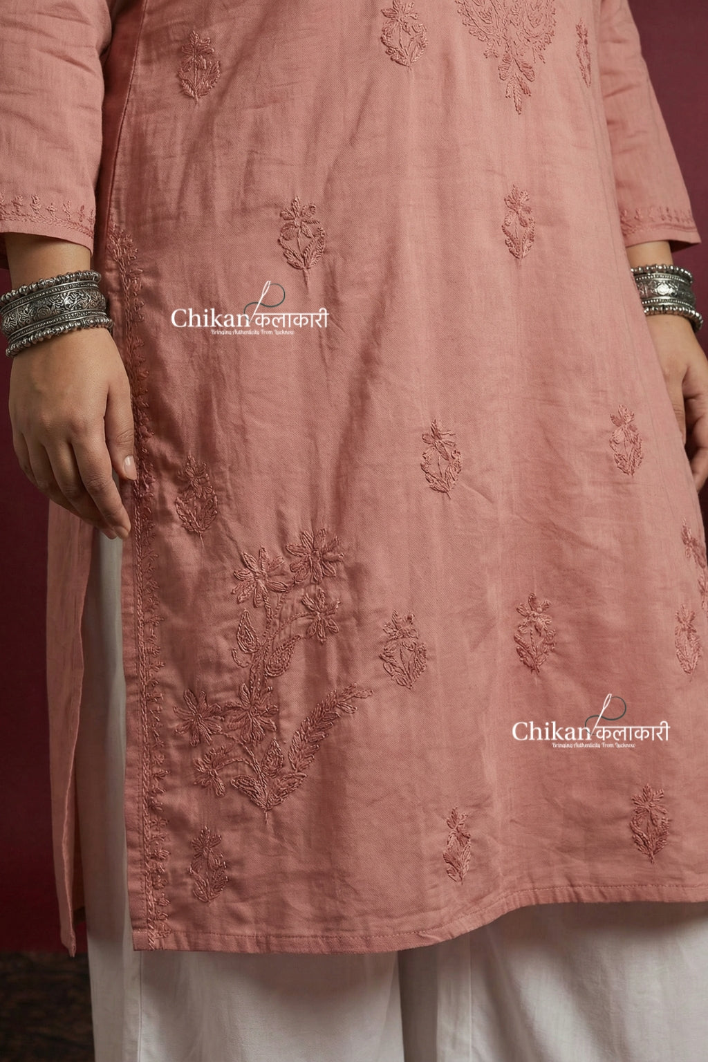 Alisha Brown Cotton Chikankari Kurti - Plus Size