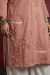 Alisha Brown Cotton Chikankari Kurti - Plus Size