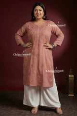 Alisha Brown Cotton Chikankari Kurti - Plus Size