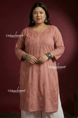 Alisha Brown Cotton Chikankari Kurti - Plus Size