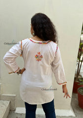 Amara Cotton White multi Short Chikankari Kurti