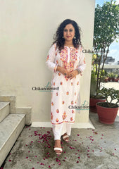 Ameena Cotton White Multi Chikankari Kurti