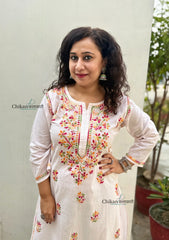 Ameena Cotton White Multi Chikankari Kurti