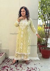 Amira Printed Rayon Chikankari Kurti Set - Green