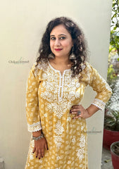 Amira Printed Rayon Chikankari Kurti Set - Mustard