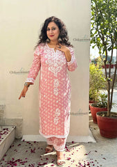 Amira Printed Rayon Chikankari Kurti Set - Pink