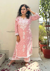 Amira Printed Rayon Chikankari Kurti Set - Pink