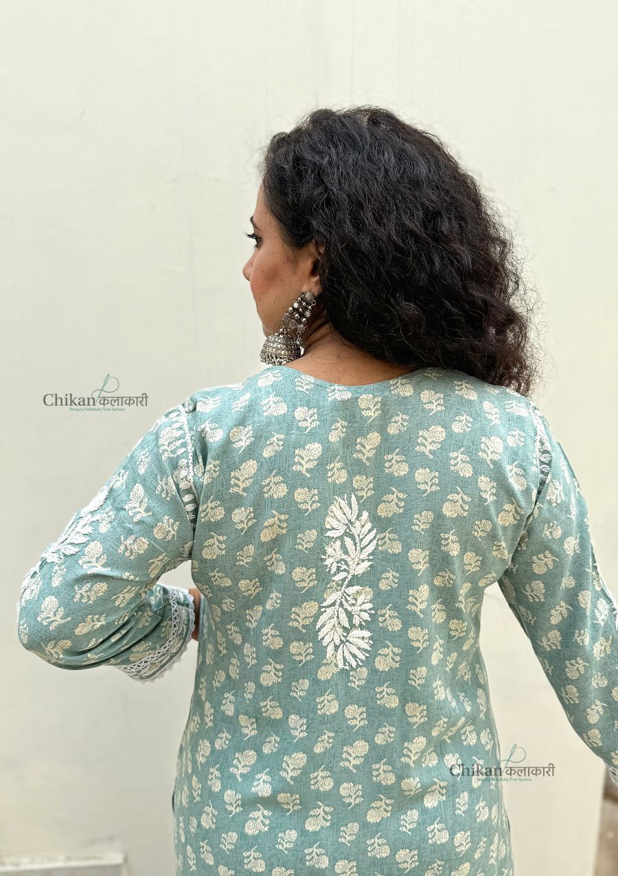 Amira Printed Rayon Chikankari Kurti Set