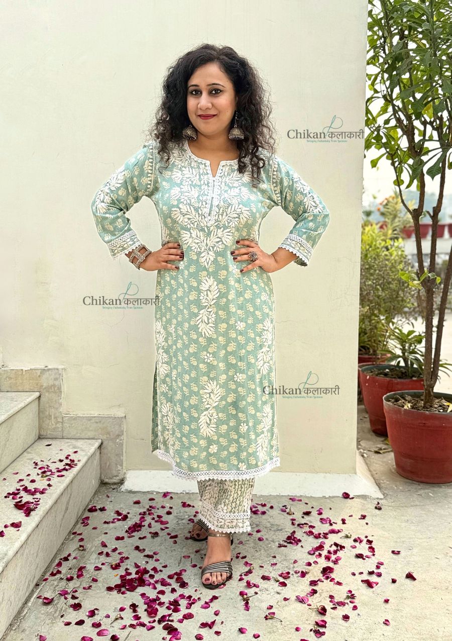 Amira Printed Rayon Chikankari Kurti Set