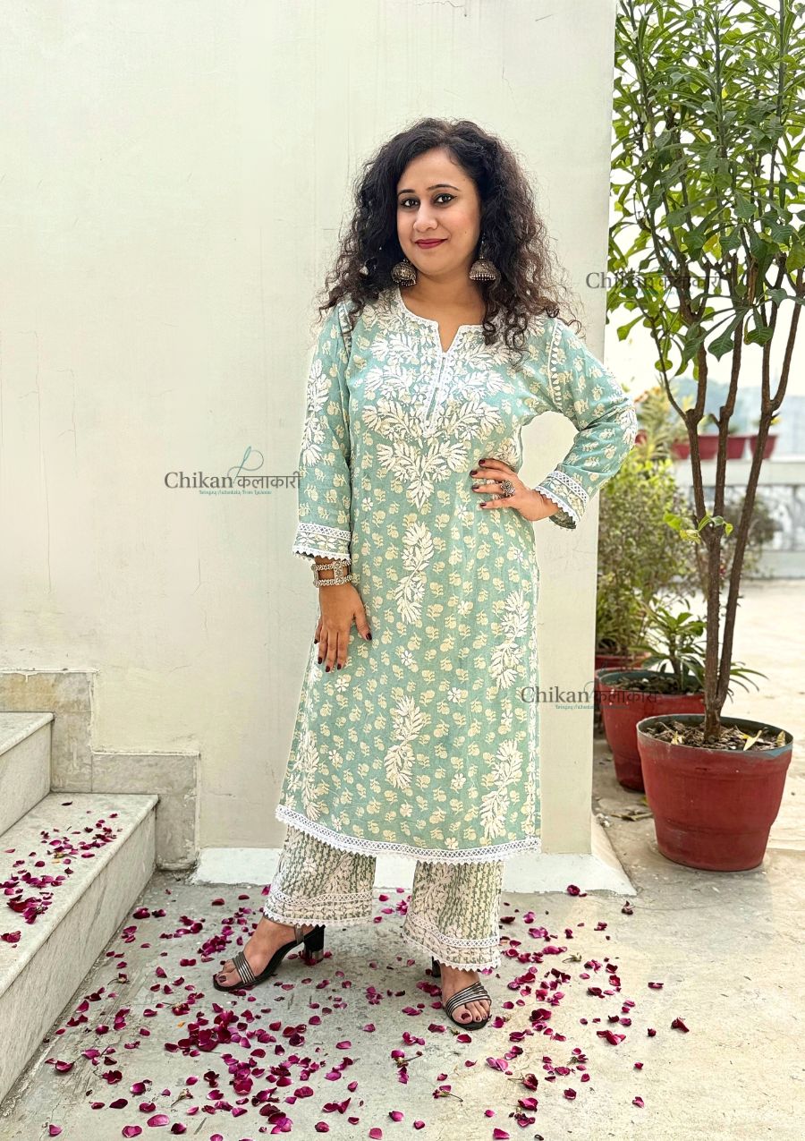 Amira Printed Rayon Chikankari Kurti Set