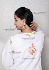 Ananya Cotton White Lucknowi Chikan Kurta | chicken curry kurti | lakhnavi kurta | chicken curry kurta | lucknowi chikan kurti