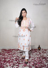 Ananya Cotton White Chikankari Kurti | lucknow chikan kurti | lakhnavi kurta | chicken curry kurti | white chikan kurti