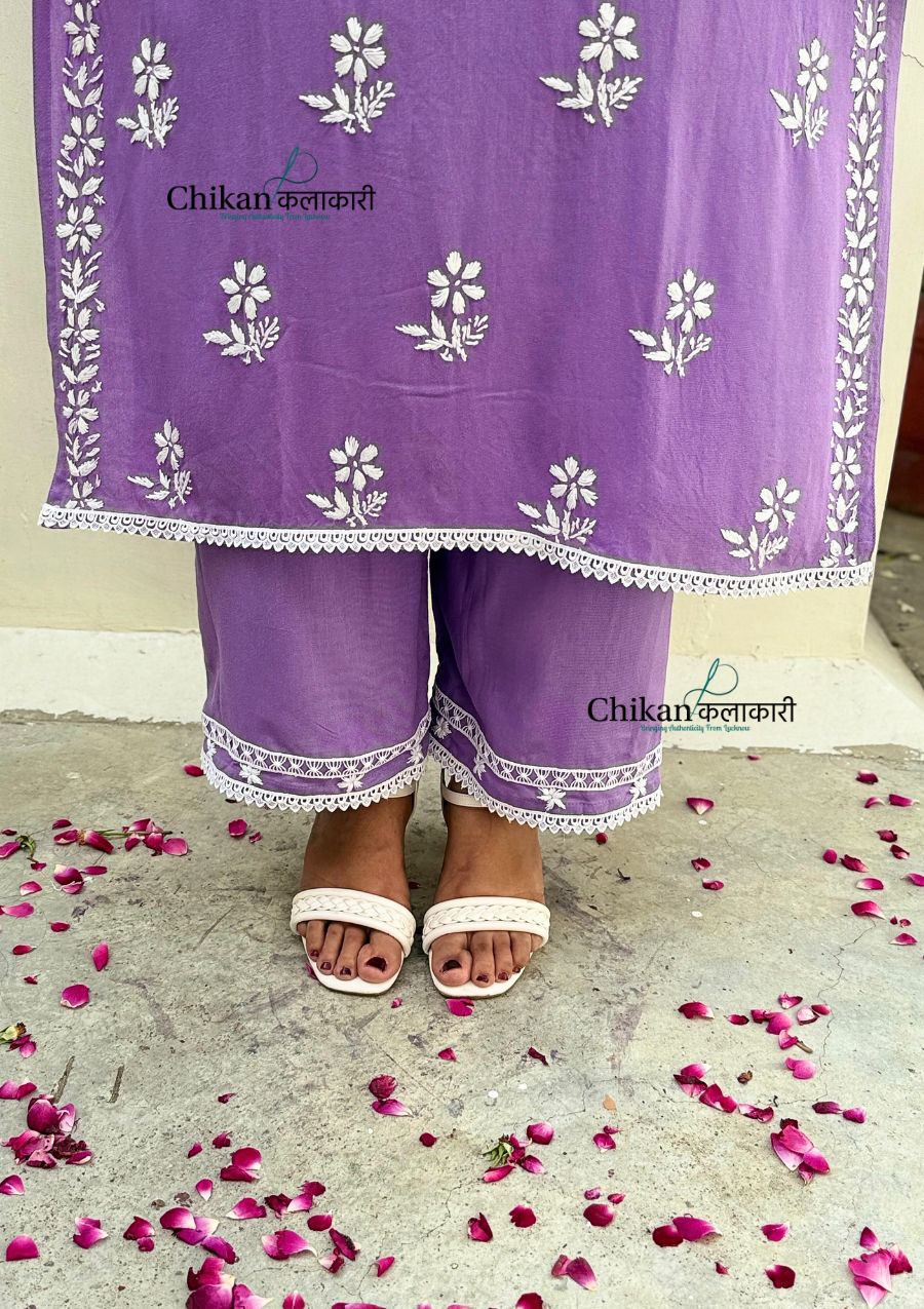 Arzoo Rayon Chikankari Kurti Set - Lavender