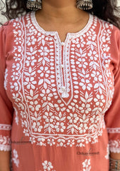 Ayat Rayon Chikankari Kurti Set - Peach