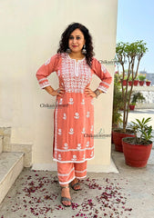 Ayat Rayon Chikankari Kurti Set - Peach