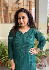 Chandani Viscose Chikankari Kurti - Peacock Green