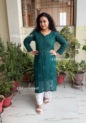 Chandani Viscose Chikankari Kurti - Peacock Green