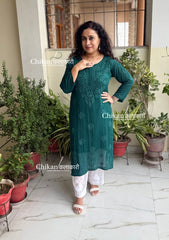 Chandani Viscose Chikankari Kurti - Peacock Green