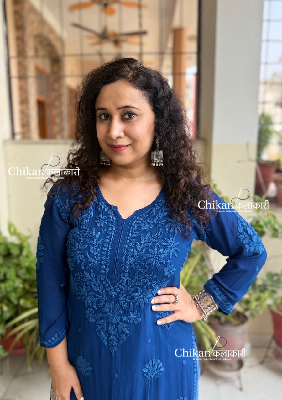 Chandani Viscose Chikankari Kurti - Royal Blue