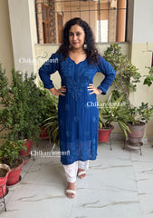 Chandani Viscose Chikankari Kurti - Royal Blue