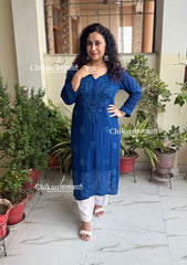 Chandani Viscose Chikankari Kurti - Royal Blue