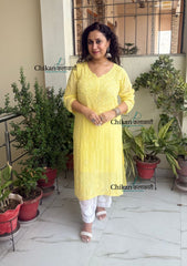 Chandani Viscose Chikankari Kurti - Sunshine Yellow