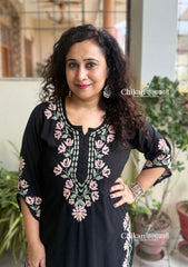 Damini Rayon Chikankari Kurti - Black
