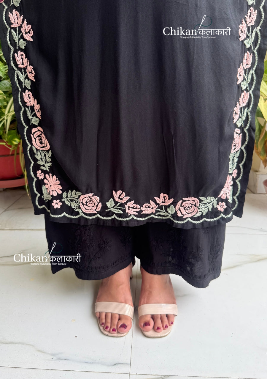 Damini Rayon Chikankari Kurti - Black