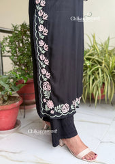 Damini Rayon Chikankari Kurti - Black
