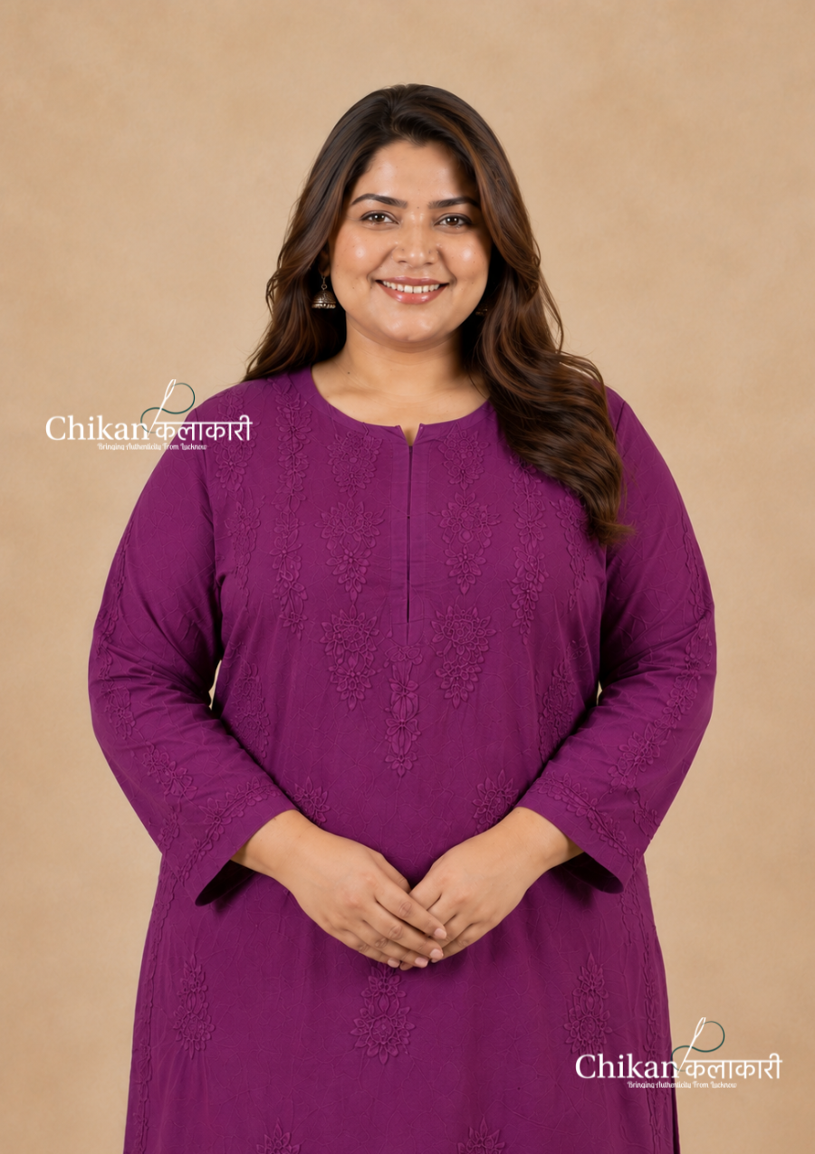 Disha Cotton Chikankari Kurti Set - Purple